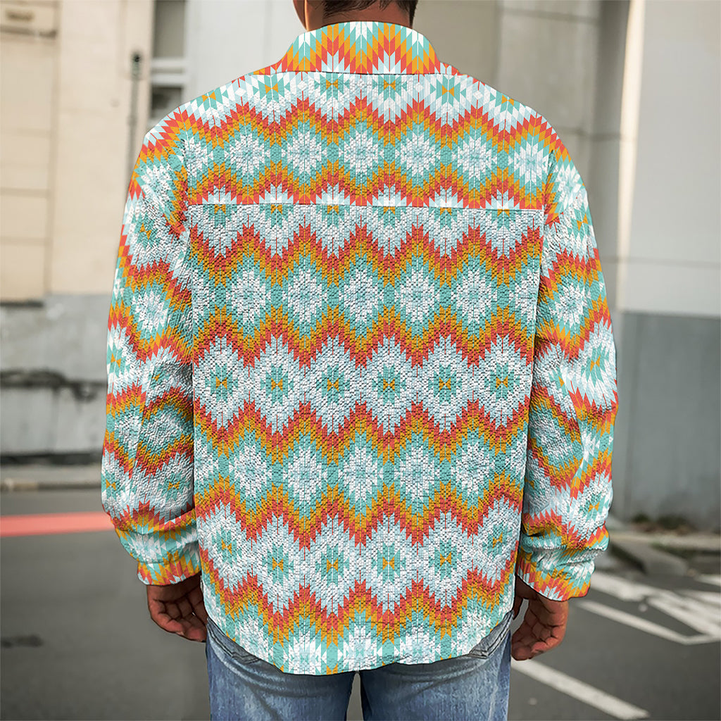 Turquoise Native American Pattern Print Men's Shirt Jacket