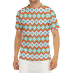 Turquoise Native American Pattern Print Men's Short Sleeve Rash Guard