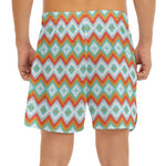 Turquoise Native American Pattern Print Men's Split Running Shorts