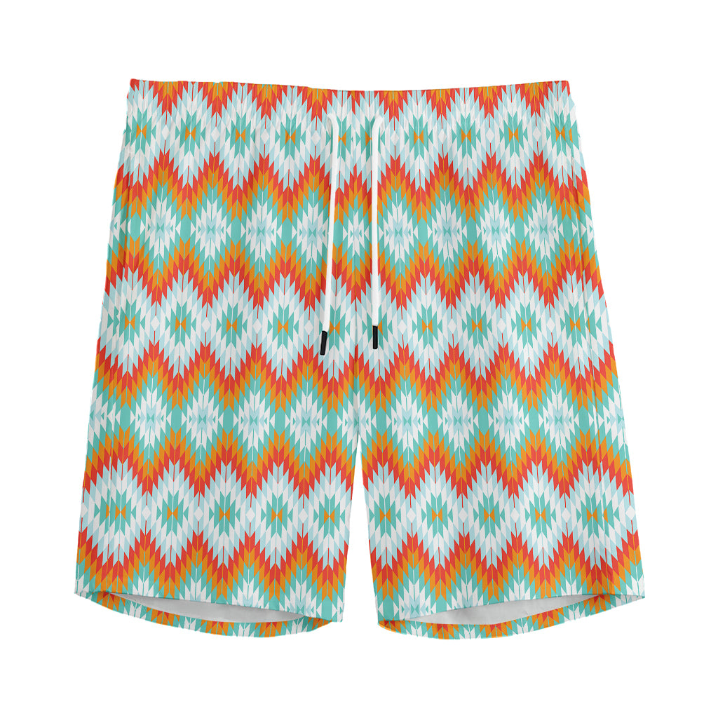Turquoise Native American Pattern Print Men's Sports Shorts