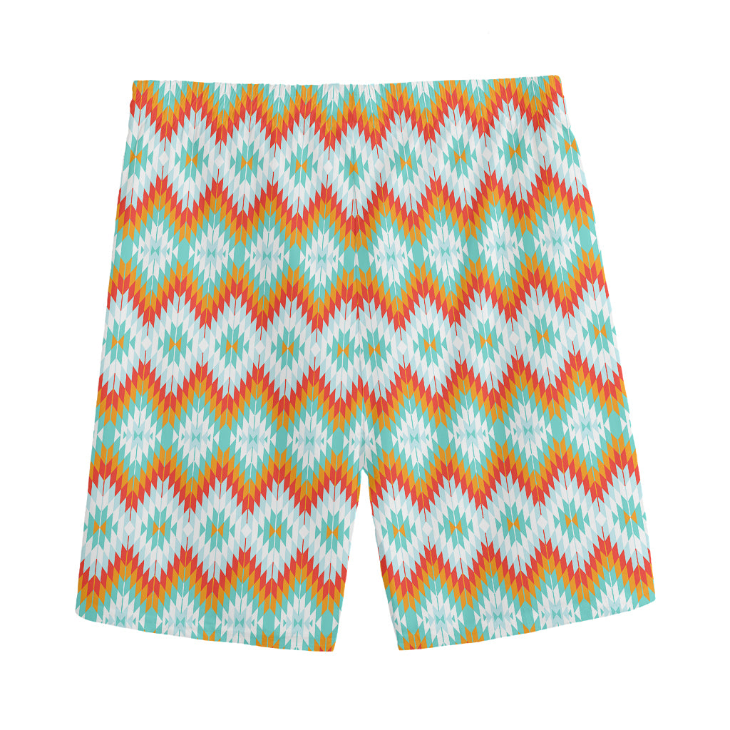 Turquoise Native American Pattern Print Men's Sports Shorts