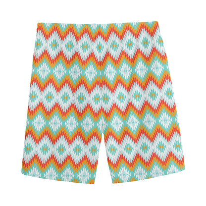 Turquoise Native American Pattern Print Men's Sports Shorts