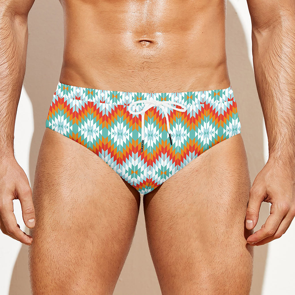 Turquoise Native American Pattern Print Men's Swim Briefs