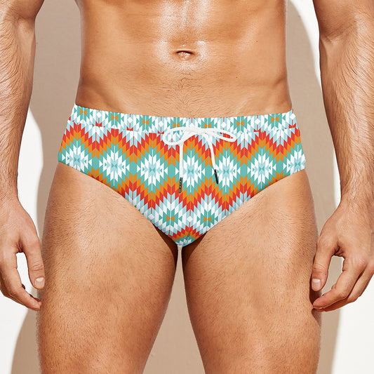 Turquoise Native American Pattern Print Men's Swim Briefs
