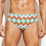 Turquoise Native American Pattern Print Men's Swim Briefs