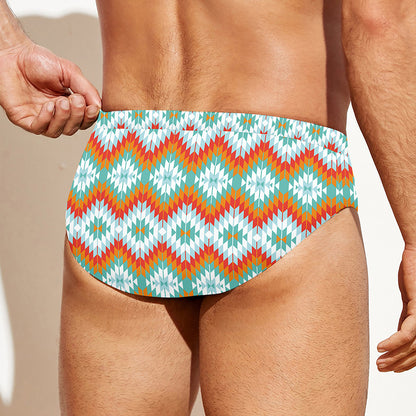 Turquoise Native American Pattern Print Men's Swim Briefs