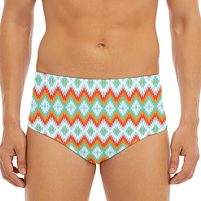 Turquoise Native American Pattern Print Men's Triangle Swim Briefs