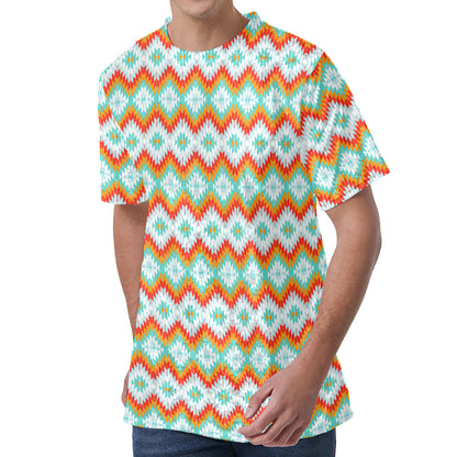 Turquoise Native American Pattern Print Men's Velvet T-Shirt