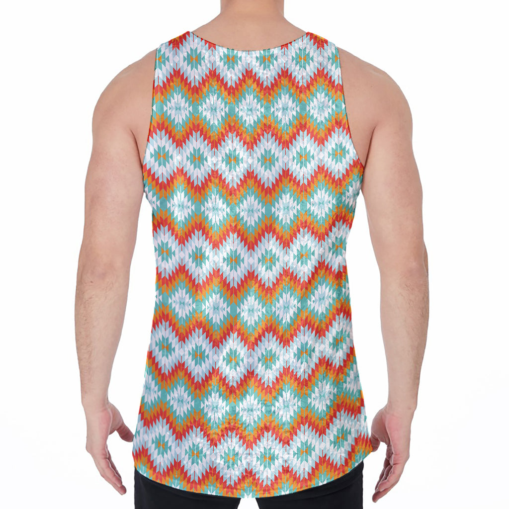 Turquoise Native American Pattern Print Men's Velvet Tank Top