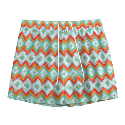 Turquoise Native American Pattern Print Mesh Shorts