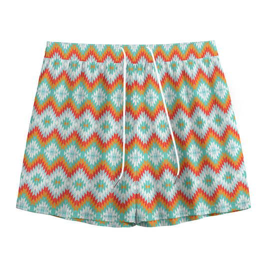 Turquoise Native American Pattern Print Mesh Shorts