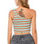 Turquoise Native American Pattern Print One Shoulder Crop Top
