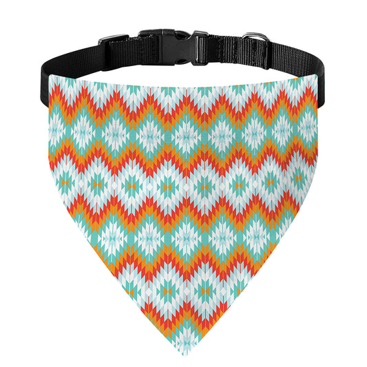 Turquoise Native American Pattern Print Over The Collar Dog Bandana