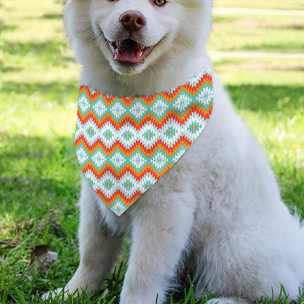 Turquoise Native American Pattern Print Over The Collar Dog Bandana
