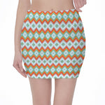 Turquoise Native American Pattern Print Pencil Mini Skirt