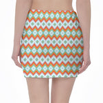 Turquoise Native American Pattern Print Pencil Mini Skirt