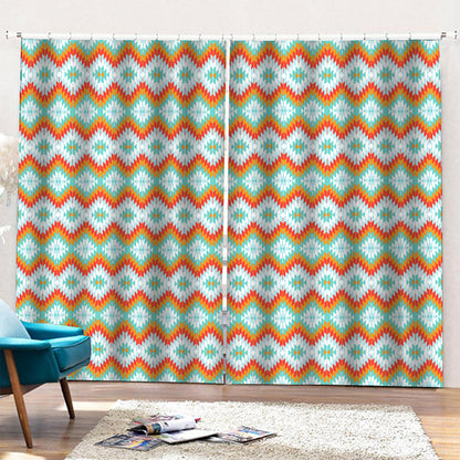 Turquoise Native American Pattern Print Pencil Pleat Curtains
