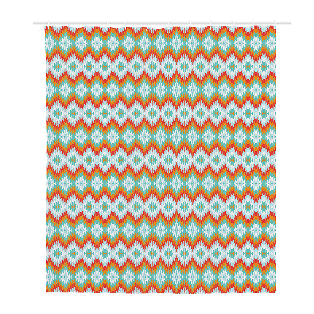 Turquoise Native American Pattern Print Polyester Shower Curtain