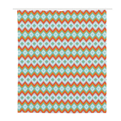Turquoise Native American Pattern Print Polyester Shower Curtain