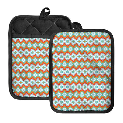 Turquoise Native American Pattern Print Pot Holders With Pocket