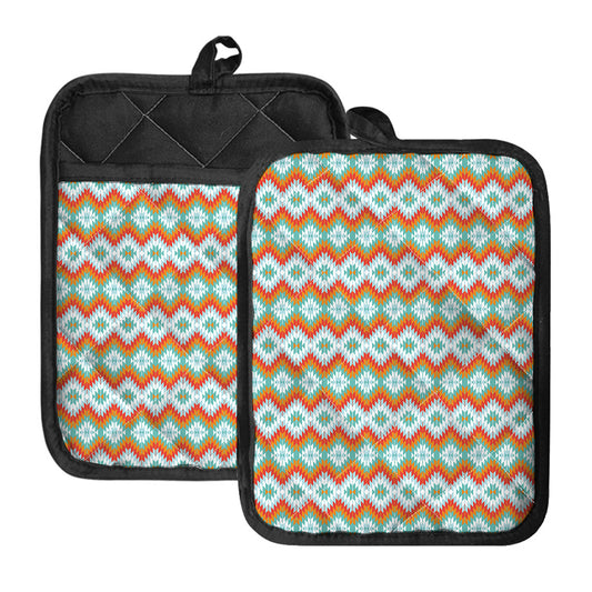 Turquoise Native American Pattern Print Pot Holders With Pocket