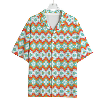 Turquoise Native American Pattern Print Rayon Hawaiian Shirt