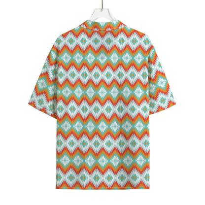 Turquoise Native American Pattern Print Rayon Hawaiian Shirt
