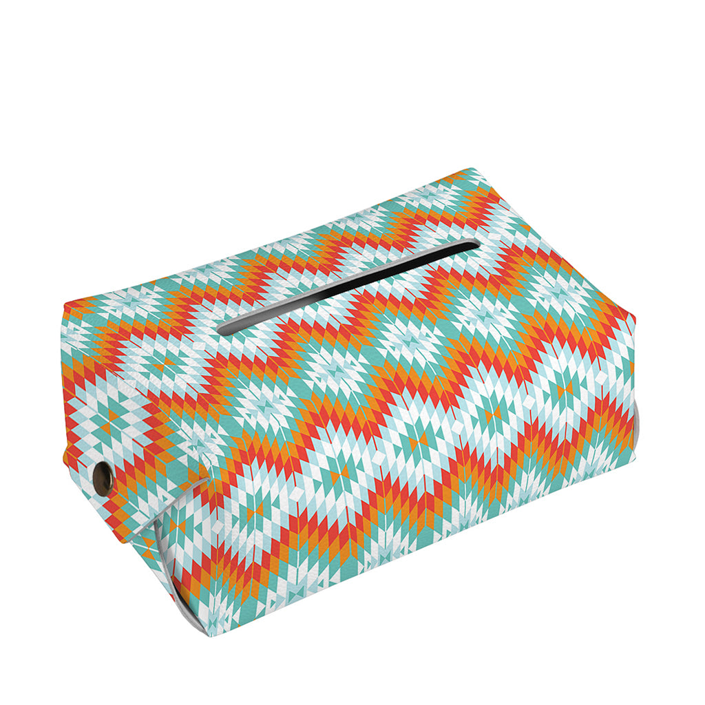 Turquoise Native American Pattern Print Rectangle Tissue Box Cover