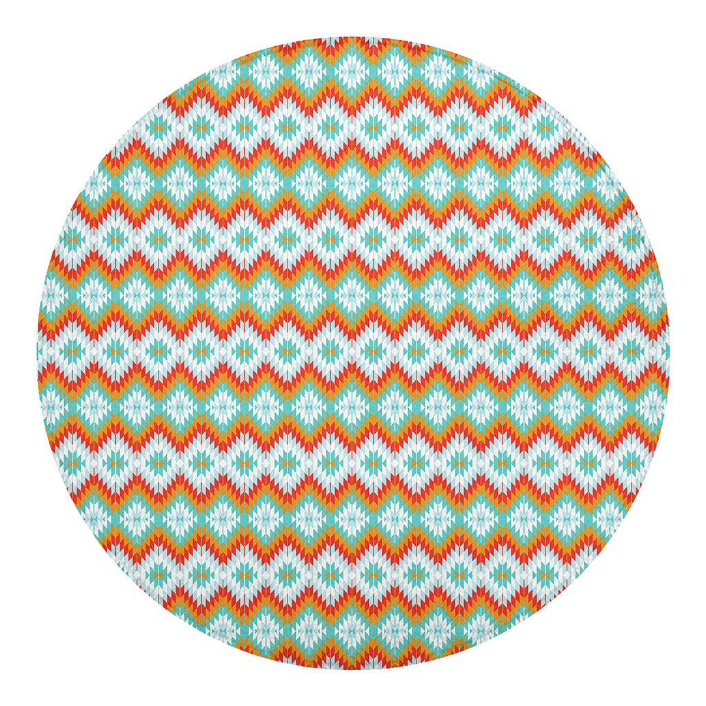 Turquoise Native American Pattern Print Round Blanket
