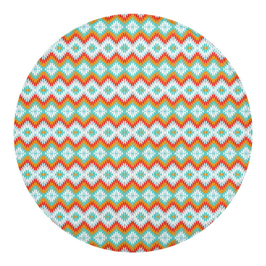 Turquoise Native American Pattern Print Round Blanket