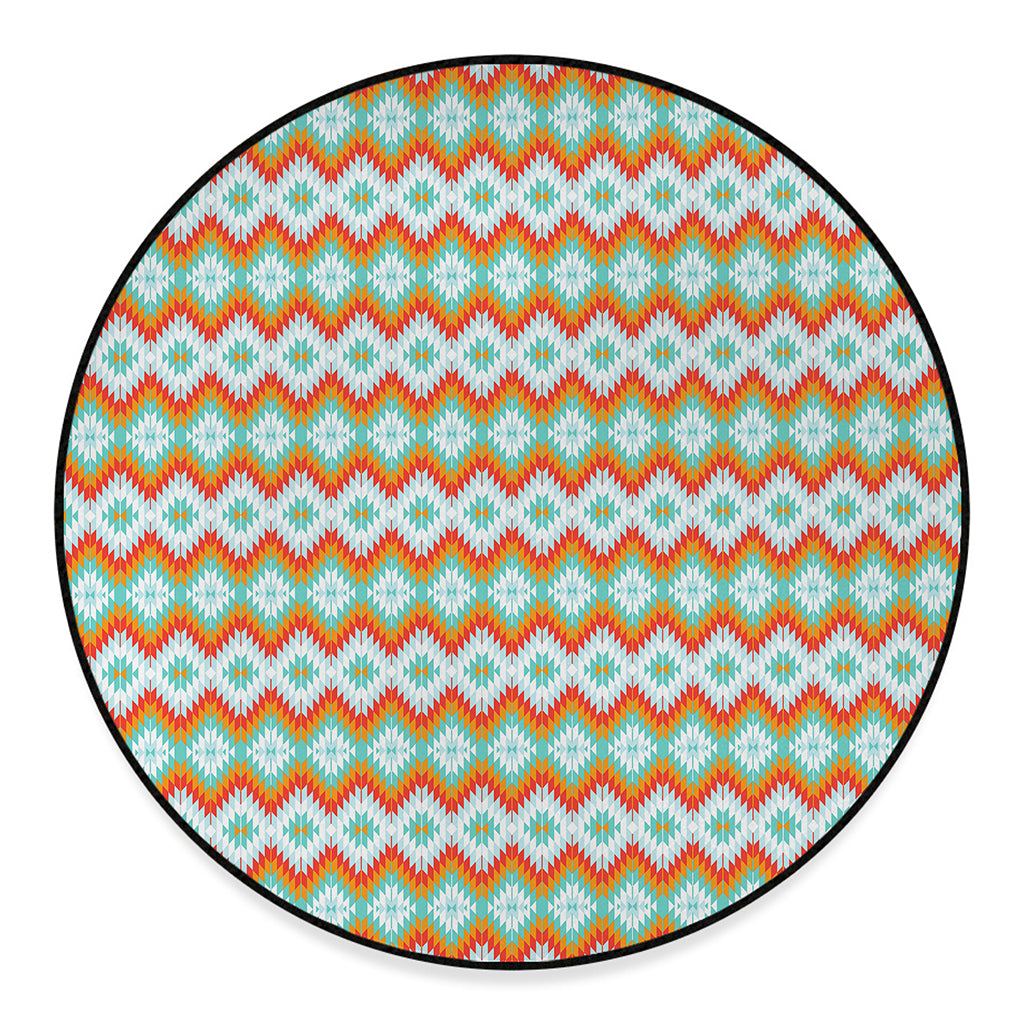Turquoise Native American Pattern Print Round Floor Mat