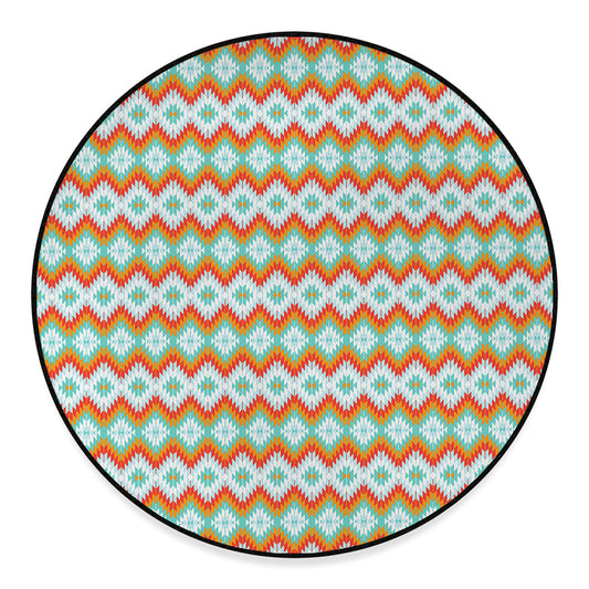 Turquoise Native American Pattern Print Round Floor Mat
