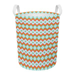 Turquoise Native American Pattern Print Round Laundry Basket