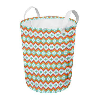 Turquoise Native American Pattern Print Round Laundry Basket