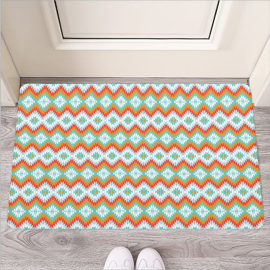 Turquoise Native American Pattern Print Rubber Doormat