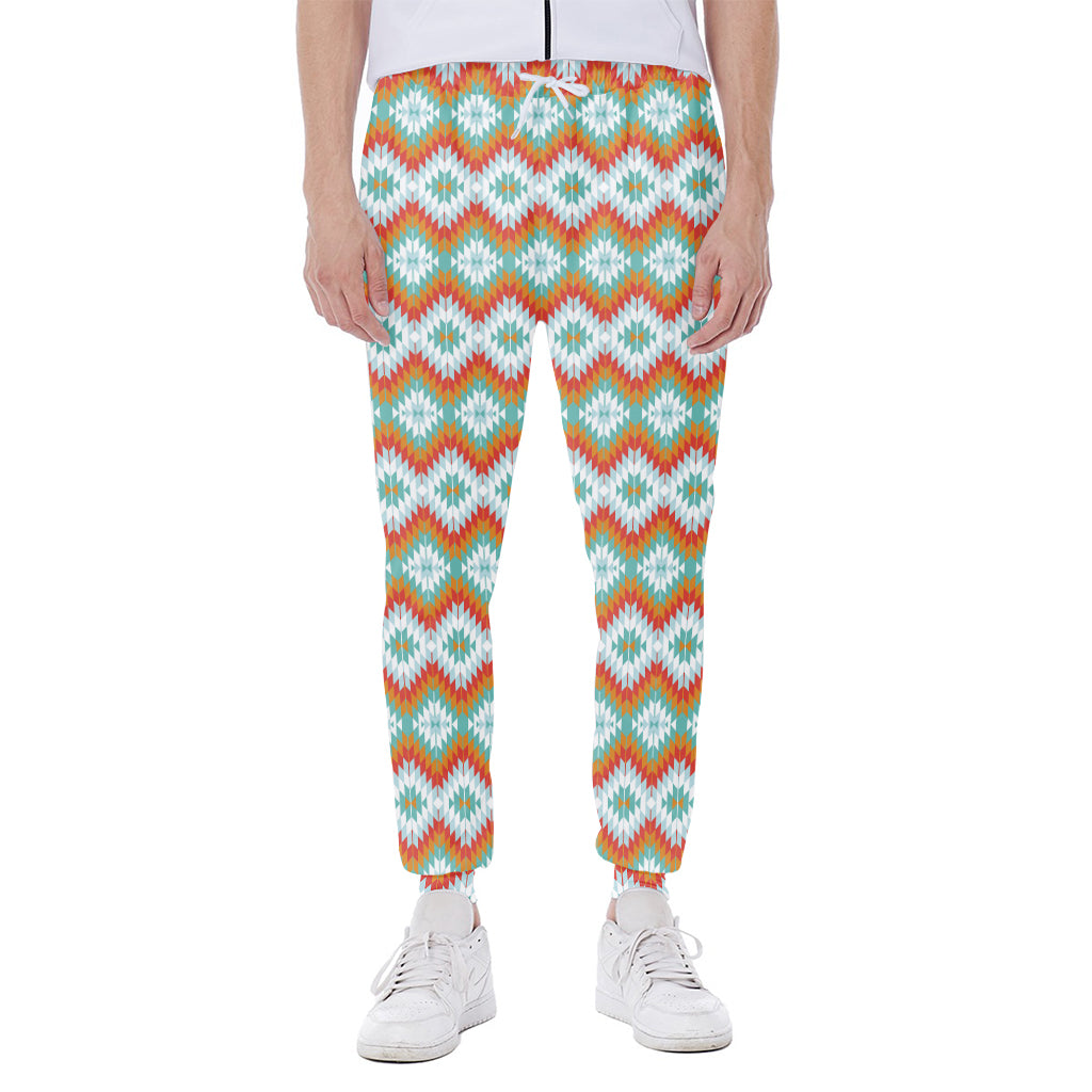 Turquoise Native American Pattern Print Scuba Joggers