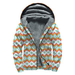 Turquoise Native American Pattern Print Sherpa Lined Zip Up Hoodie