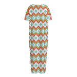Turquoise Native American Pattern Print Short Sleeve Long Nightdress