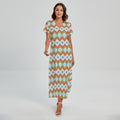Turquoise Native American Pattern Print Short Sleeve Maxi Dress