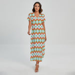 Turquoise Native American Pattern Print Short Sleeve Maxi Dress