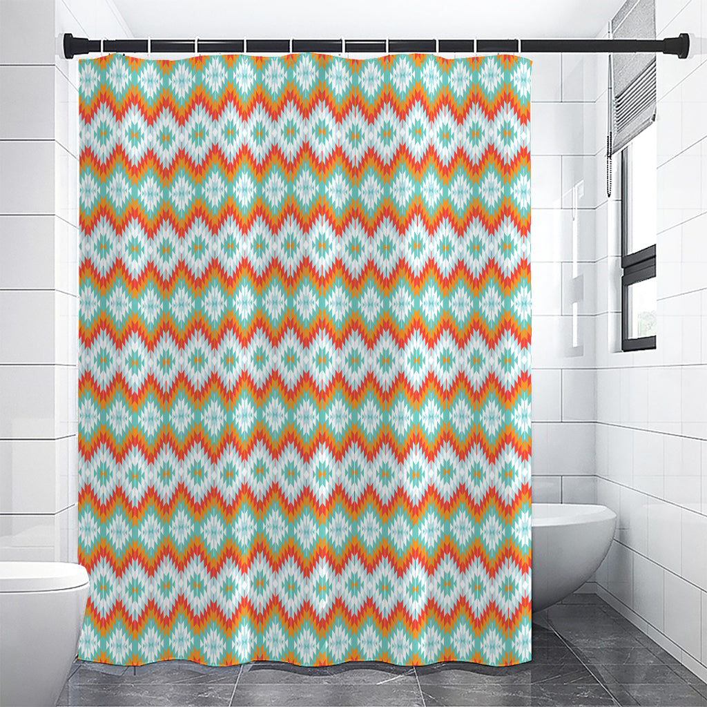 Turquoise Native American Pattern Print Shower Curtain