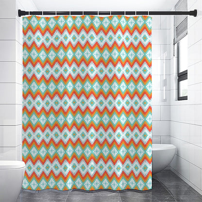 Turquoise Native American Pattern Print Shower Curtain