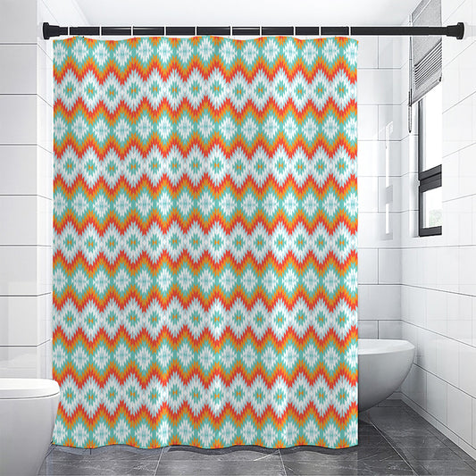 Turquoise Native American Pattern Print Shower Curtain