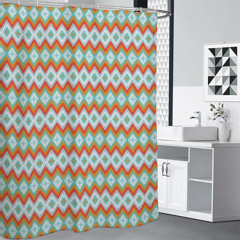 Turquoise Native American Pattern Print Shower Curtain