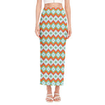 Turquoise Native American Pattern Print Side Slit Maxi Skirt