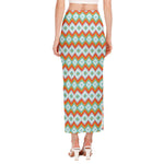 Turquoise Native American Pattern Print Side Slit Maxi Skirt