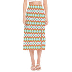 Turquoise Native American Pattern Print Side Slit Midi Skirt