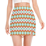Turquoise Native American Pattern Print Side Slit Mini Skirt