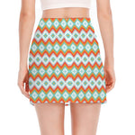 Turquoise Native American Pattern Print Side Slit Mini Skirt