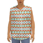 Turquoise Native American Pattern Print Sleeveless Baseball Jersey